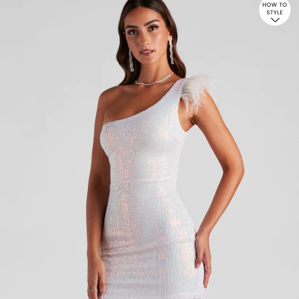 Mini Pink Sequin One Shoulder With Feathers